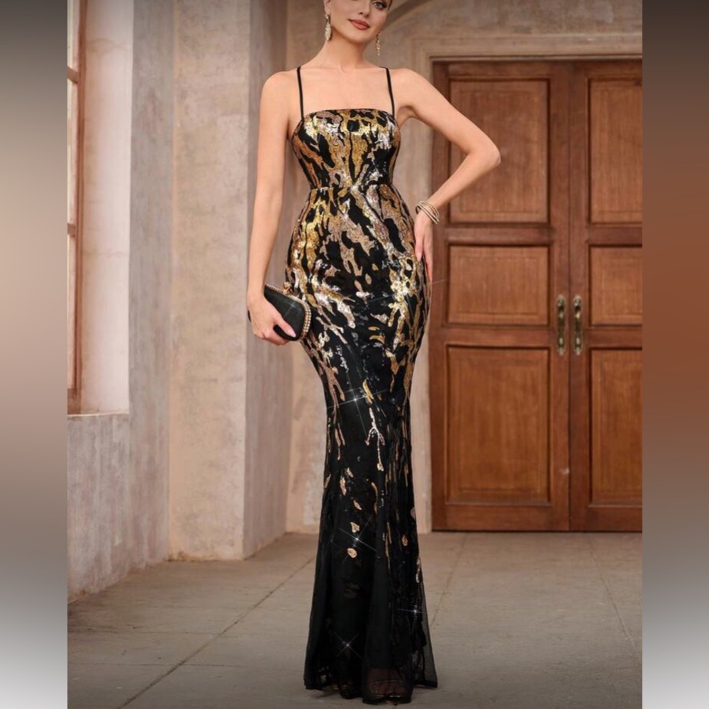 Elegant Black and Gold Evening Gown